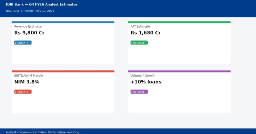 IDBI Bank Q4 FY26 analyst estimates — Revenue Rs 9,800 Cr, PAT Rs 1,680 Cr | univest.in