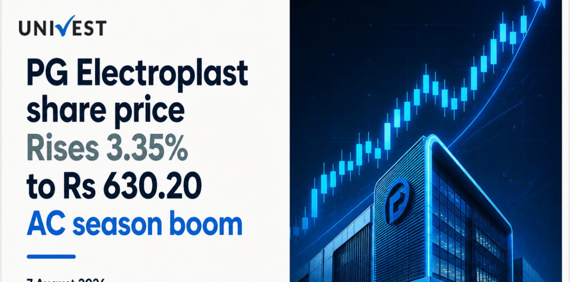 PG Electroplast Share Price Rises 3.35% to Rs 630.20 on 7 August 2026: AC Season Boom, PLI Scheme and Maharashtra MoU Drive News-Based Trend